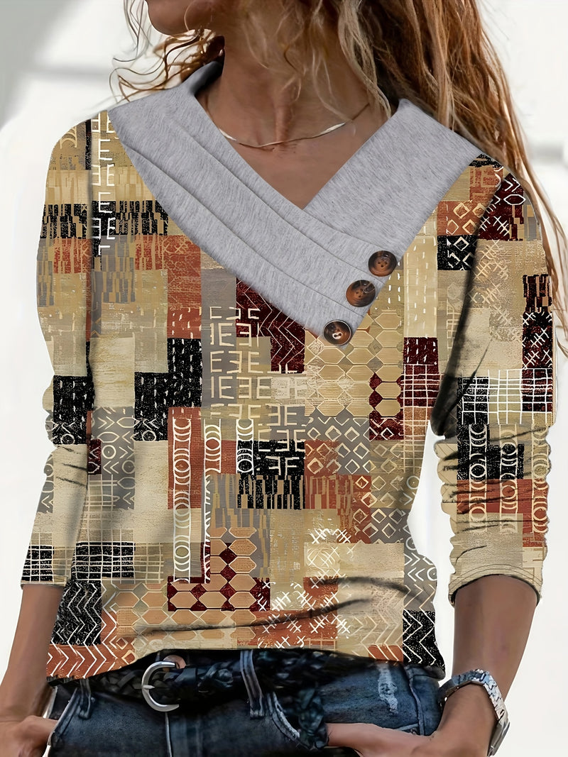 Women's Elegant Floral Print Long Sleeve.