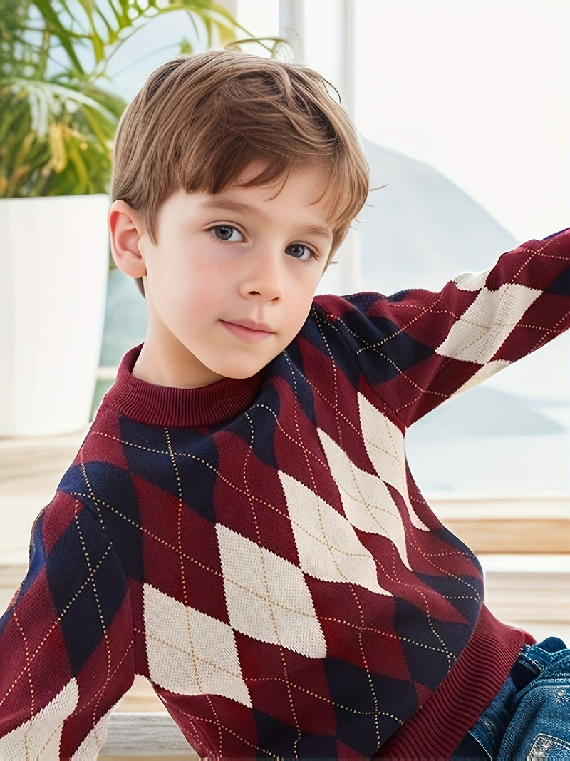 Boys Knit Sweater - Long Sleeve School Sweater in Burgundy.