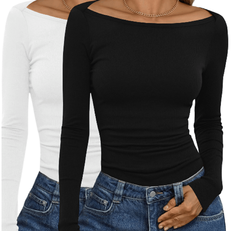 2 Packs Women's Elegant Long Sleeve Cotton Tops.