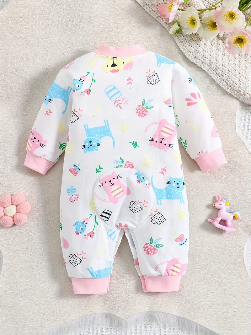 1pc Long Sleeve Knitted Bodysuit with Full Print.