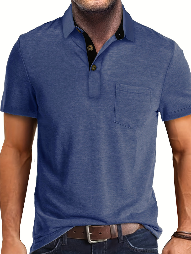 Men's Plaid Collar Pocket T-shirt.