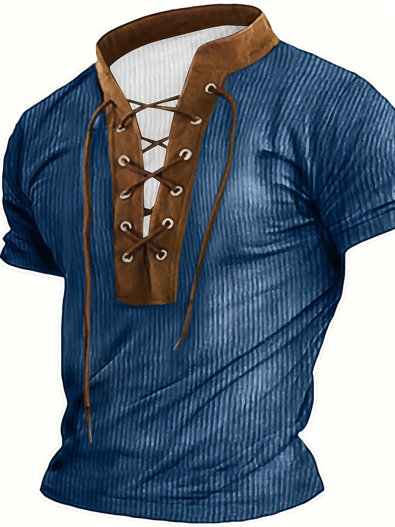Men's Henry Shirt T-shirt Top Regular V-neck Street Vacation Short Sleeve.