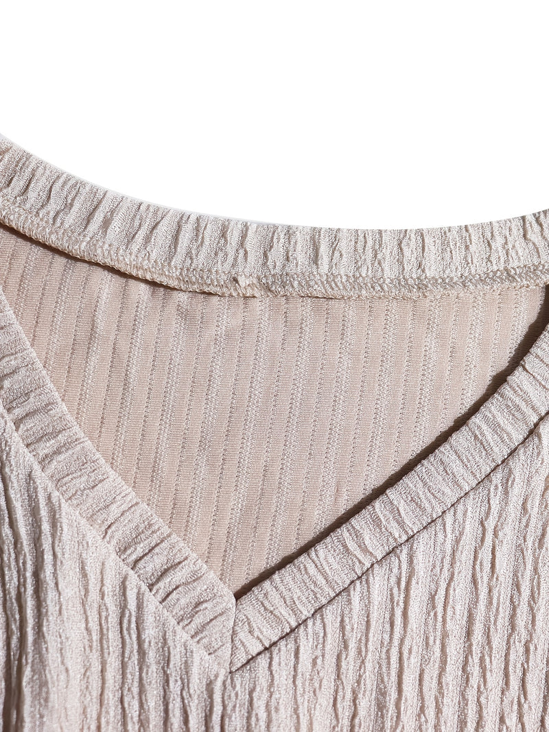 Women's 2pcs Long Sleeve V-Neck Top + Mid-Length Waist-Cinching Side-Tie.