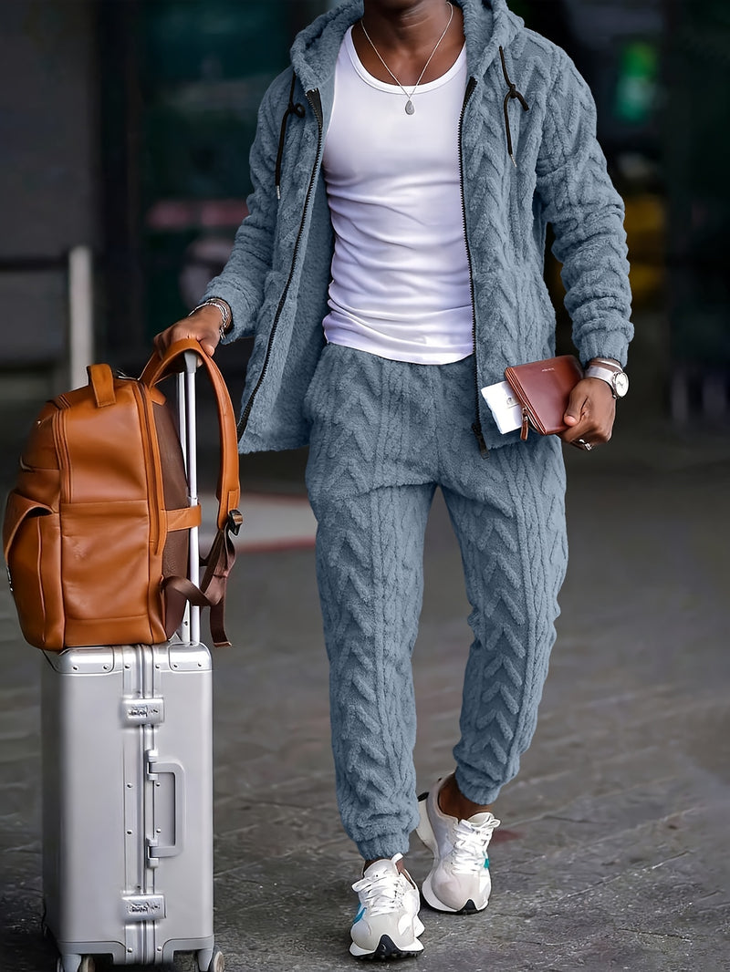 Men's Classic Sporty Casual Hooded Set, 2pcs Outfit with Long-Sleeve.