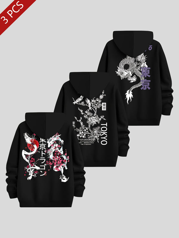 Three Casual Men's Hoodies Featuring a Easy Letter Print.