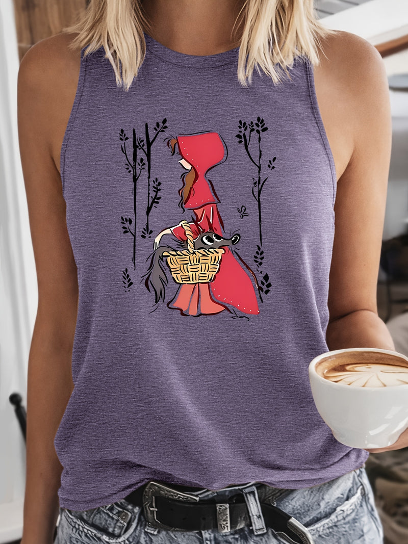 Women's Vintage Little Red Riding Hood & Wolf Print Tank Top.
