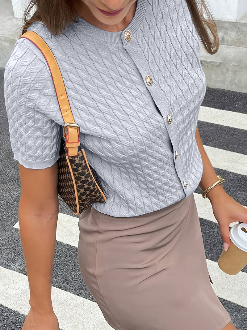 Women's Button-Front Solid Color Cable Blouse.