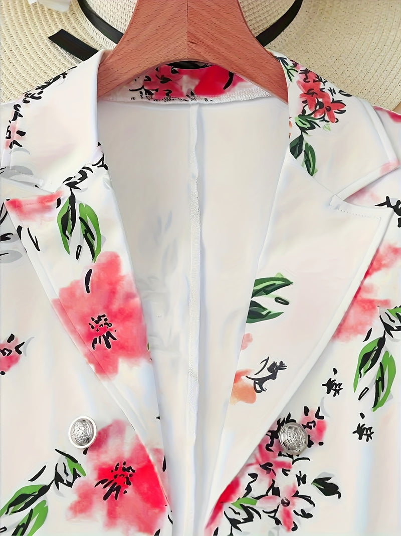 Women's Elegant Floral Print Blazer & Skirt Set.