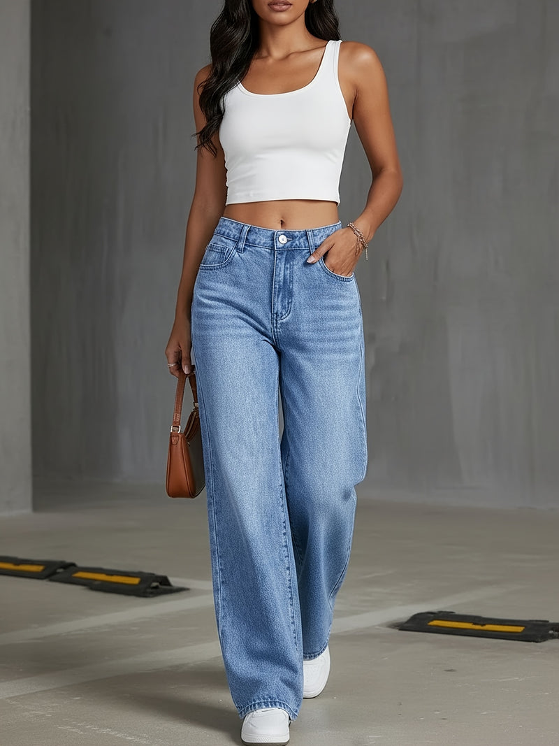 Women’s High-Waisted Wide-Leg Jeans in Vintage Blue.