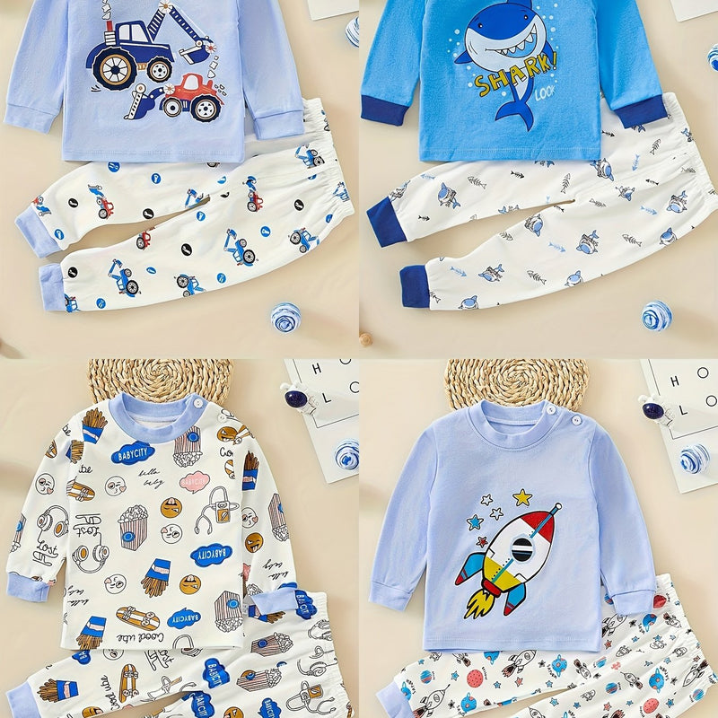 2pcs Cartoon Vehicle Pattern Pajama Set for Toddler.