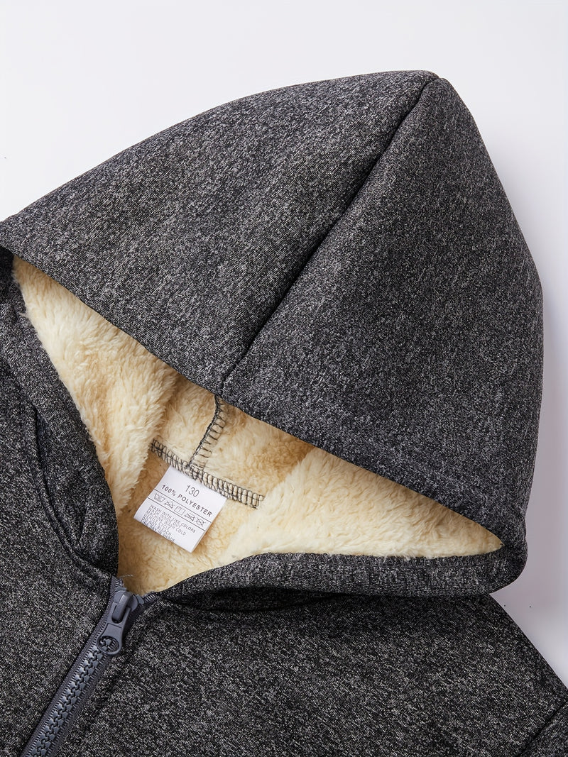 Boys Thick Plush-Lined Zip-Up Jacket + Pants Set.