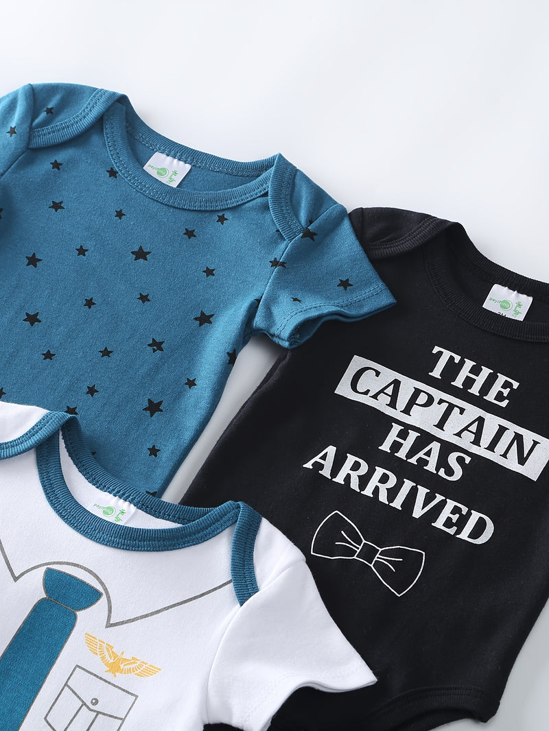 5pcs Boys' Casual Romper, Boys' Suitable for Newborn Children's.