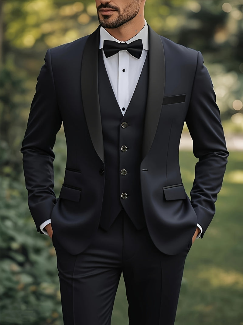 Three-Piece Suit, Business Formal Wear Set, Suit + Trousers + Vest.