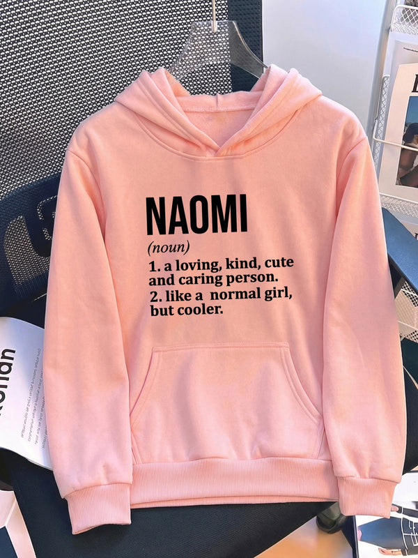 Women's Pocket Hoodie with Printed Lettering and Lining.