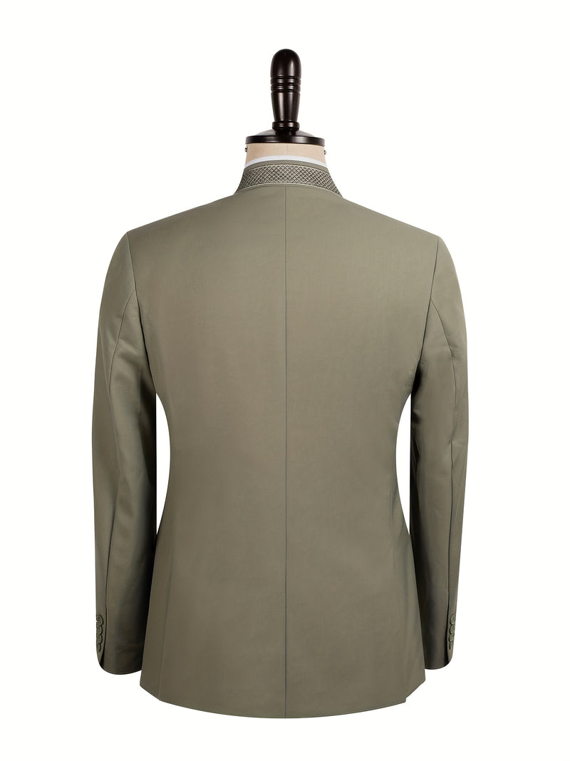 2pcs Men's Casual Zhongshan Suit with Stand Collar.