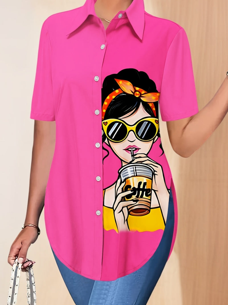 Women’s Beautiful Blouse with Lady and Beauty Pattern Print.