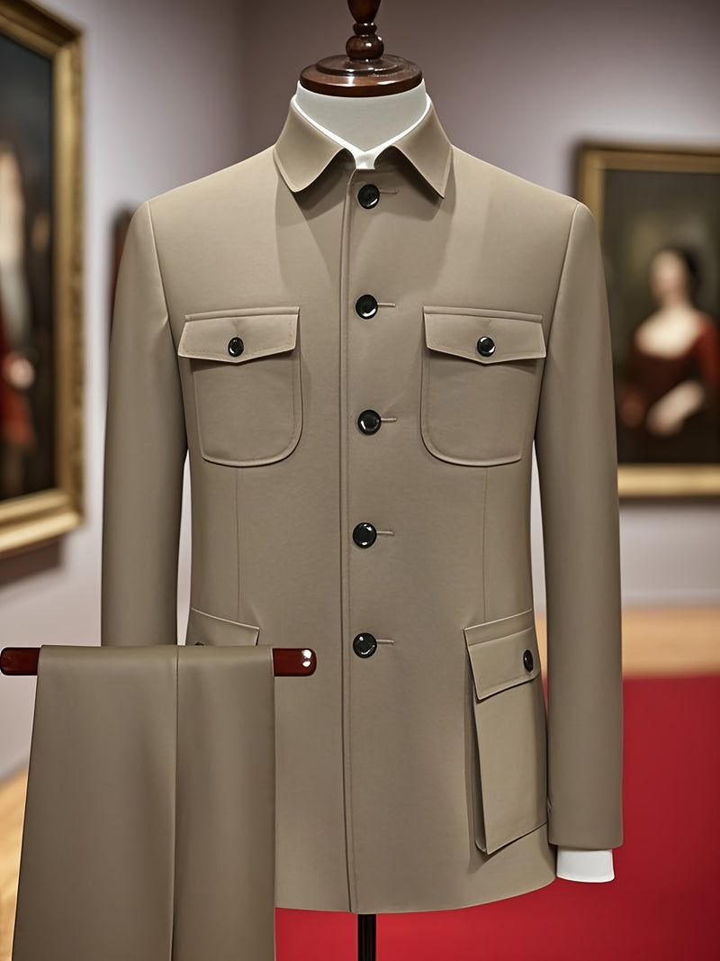 Men's Mandarin Suit Set with Western Pants Two-Piece Outfit