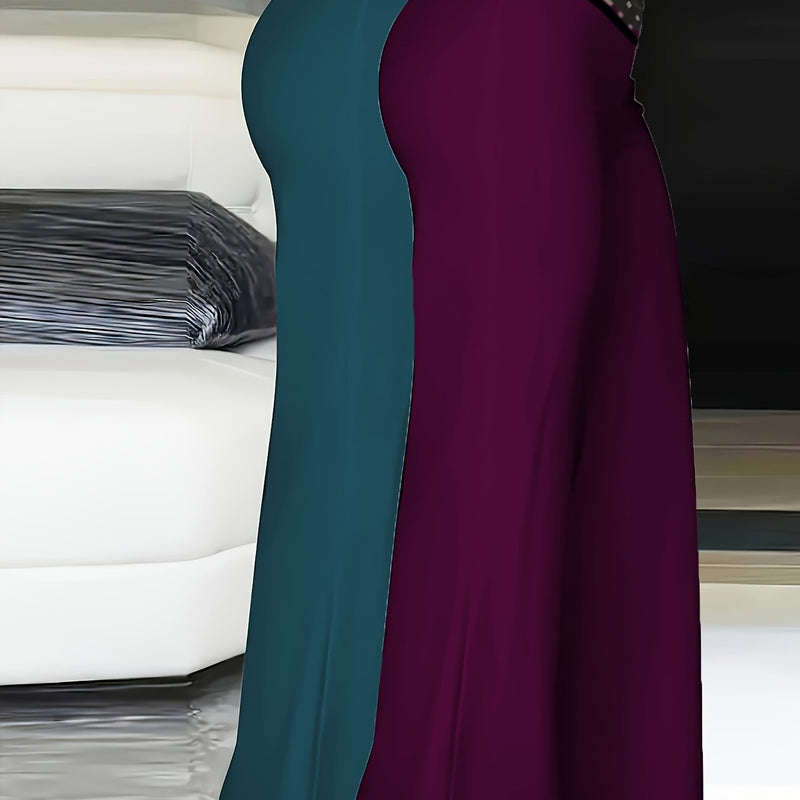 2pcs Women’s Fashion Solid Color Cross Transparent Mesh Patch High-Waisted Pants.