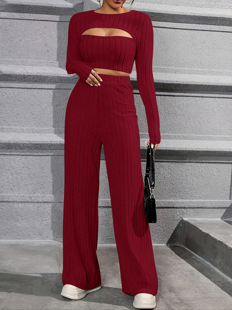 Elegant Directional Women'S Long-Sleeve T-Shirt And Long Pants.