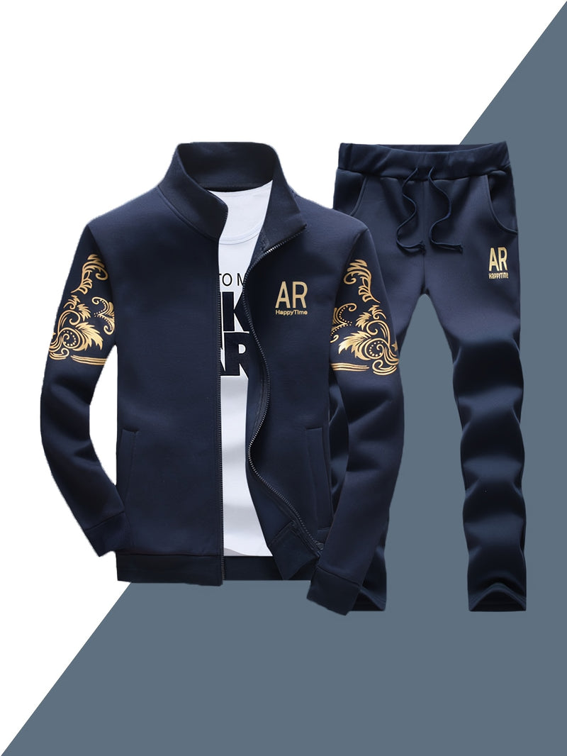 2pcs Men's Sportswear Set, Casual Athletic Outfit with Embroidered Design.