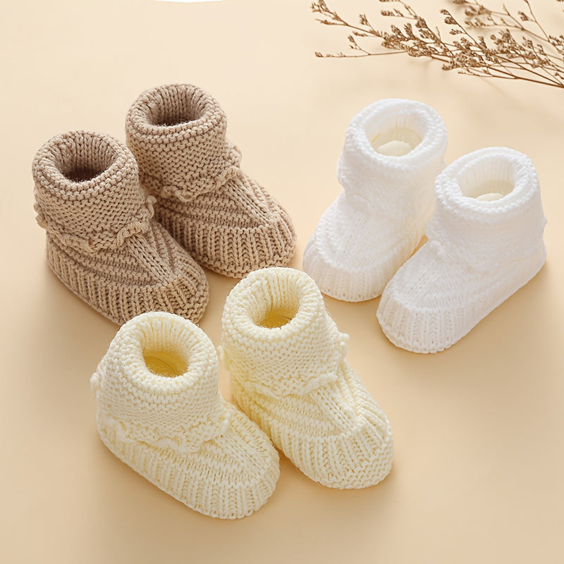 2Pairs/Pack 0-12m Baby Knit Socks Solid Crochet Walking Socks.