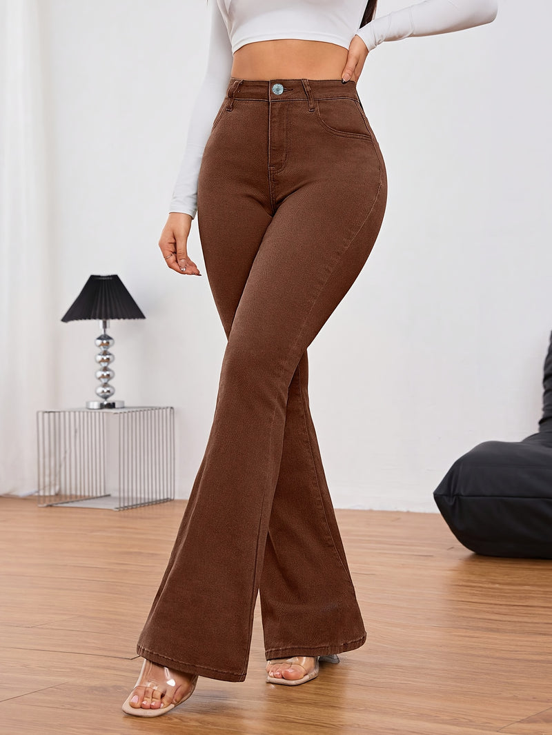 Coffee Brown Fashionable Elegant Women's Flared Jeans.